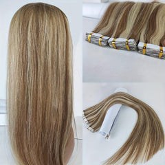 3Packs Mini Tape In Hair Extensions 100% Natural Adhesive Human Hair 8-613Blonde