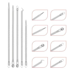 5pcs Pimple Popping Kit Stainless Steel Acne Clips & Beauty Needles