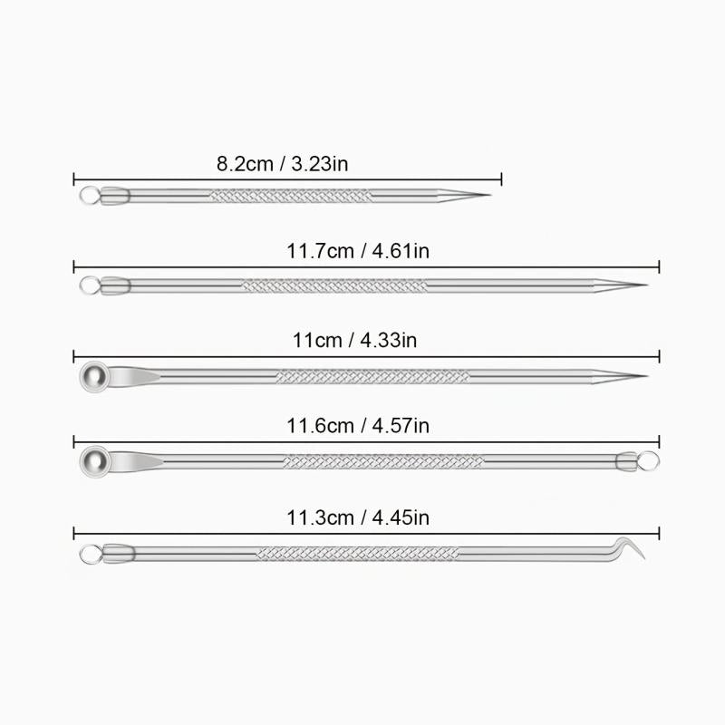 5pcs Pimple Popping Kit Stainless Steel Acne Clips & Beauty Needles