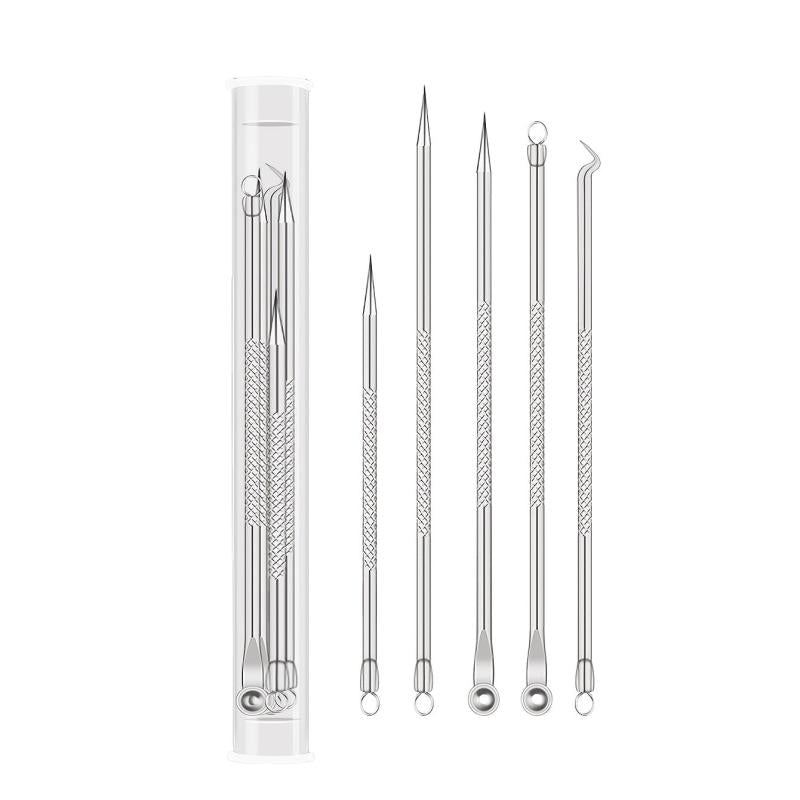 5pcs Pimple Popping Kit Stainless Steel Acne Clips & Beauty Needles