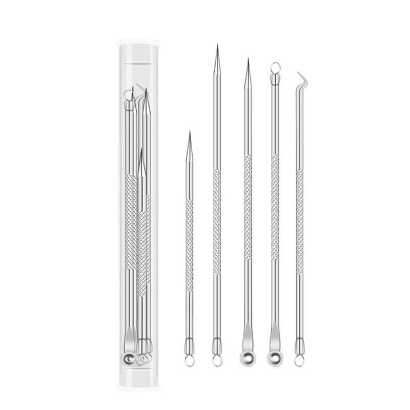 5pcs Pimple Popping Kit Stainless Steel Acne Clips & Beauty Needles