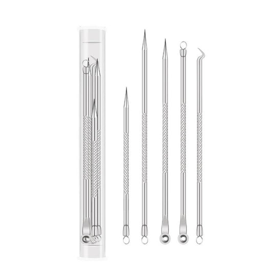 5pcs Pimple Popping Kit Stainless Steel Acne Clips & Beauty Needles