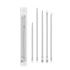 5pcs Pimple Popping Kit Stainless Steel Acne Clips & Beauty Needles
