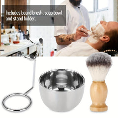 Men's Wet Shaving Kit 3 Pcs Set Stainless Steel Stand Bowl & Razor Holder