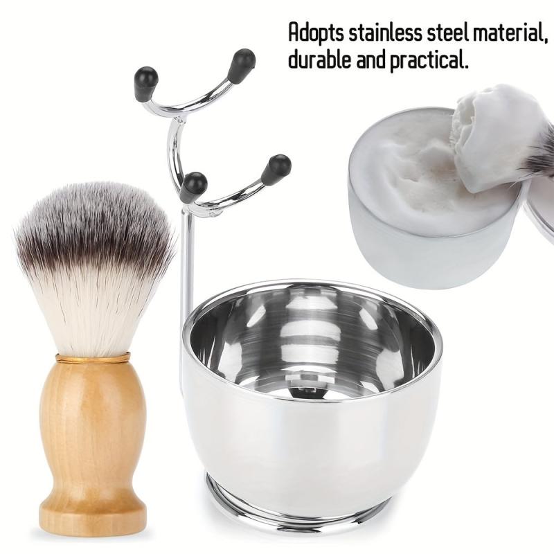 Men's Wet Shaving Kit 3 Pcs Set Stainless Steel Stand Bowl & Razor Holder