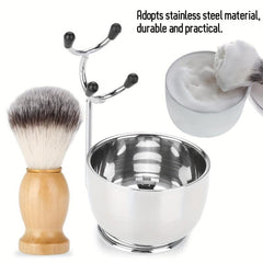 Men's Wet Shaving Kit 3 Pcs Set Stainless Steel Stand Bowl & Razor Holder