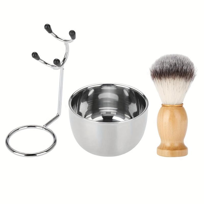 Men's Wet Shaving Kit 3 Pcs Set Stainless Steel Stand Bowl & Razor Holder