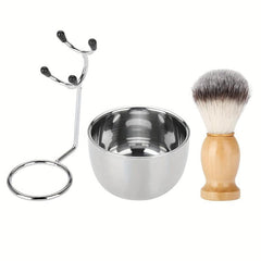 Men's Wet Shaving Kit 3 Pcs Set Stainless Steel Stand Bowl & Razor Holder