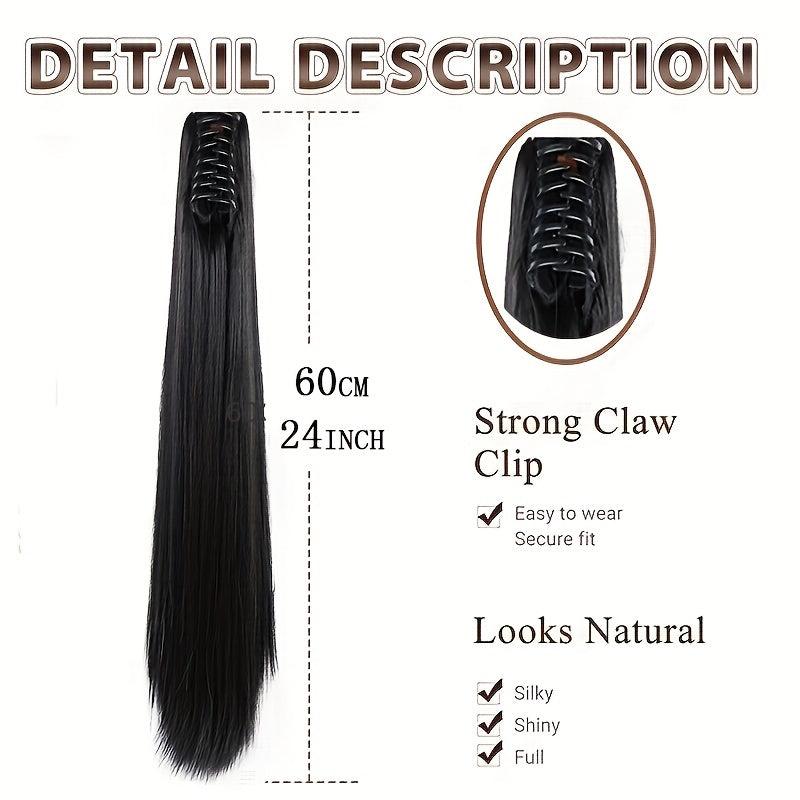 60 96 Cm Claw Clip Straight Ponytail Hair Extension Synthetic Fiber Hairpiece