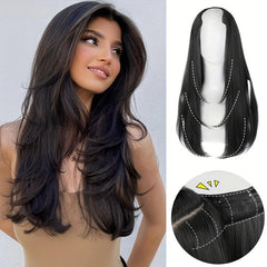 Synthetic V Shaped Long Hair Extension Layered Hair Pad