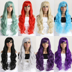 Colorful Long Curly Wig With Bangs Synthetic Wig Heat Resistant