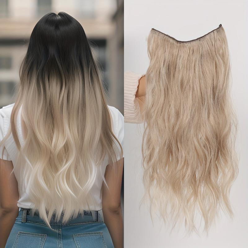 Water Wave Hair Extensions 55-88 cm Invisible Wire Natural Synthetic Hair Piece