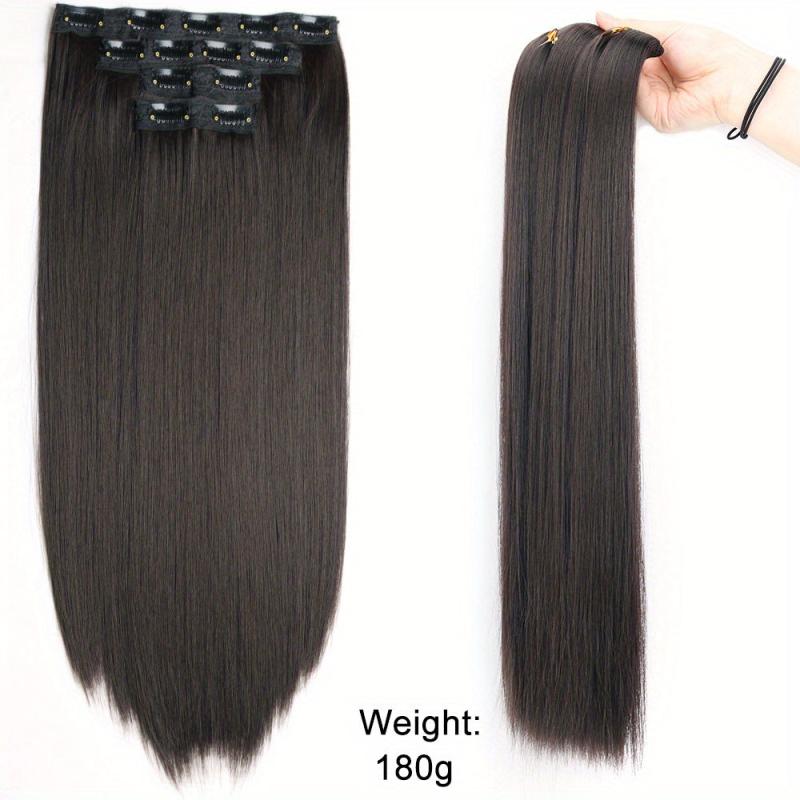 4pcs Set 55-88cm Hair Extensions Clips Straight Synthetic Fiber Hair Pieces