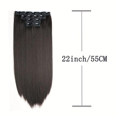 4pcs Set 55-88cm Hair Extensions Clips Straight Synthetic Fiber Hair Pieces