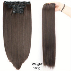 4pcs Set 55-88cm Hair Extensions Clips Straight Synthetic Fiber Hair Pieces
