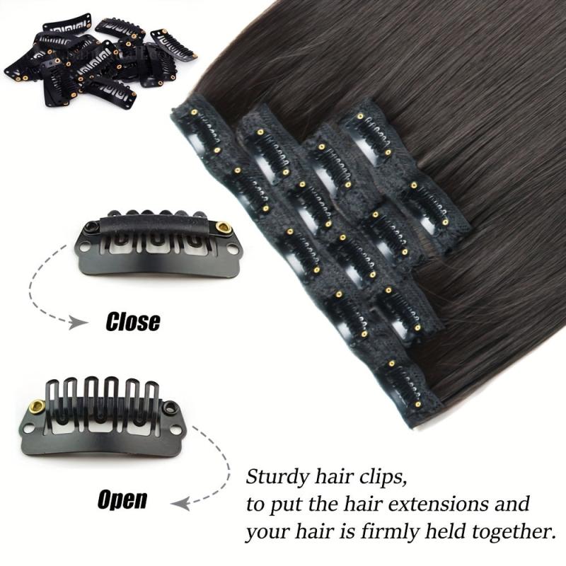 4pcs Set 55-88cm Hair Extensions Clips Straight Synthetic Fiber Hair Pieces