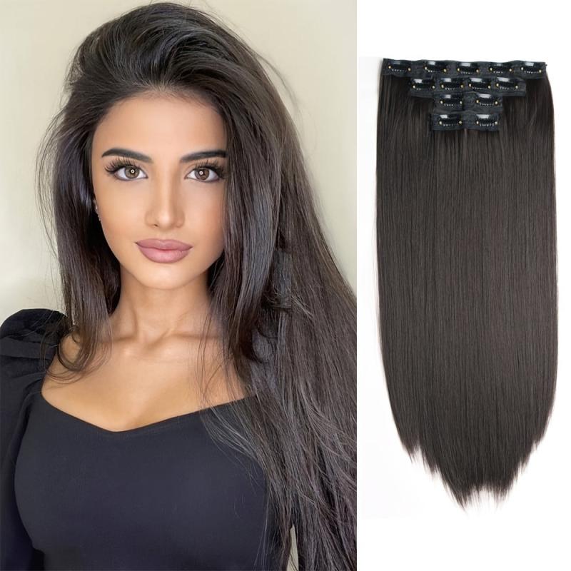 4pcs Set 55-88cm Hair Extensions Clips Straight Synthetic Fiber Hair Pieces