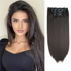 4pcs Set 55-88cm Hair Extensions Clips Straight Synthetic Fiber Hair Pieces