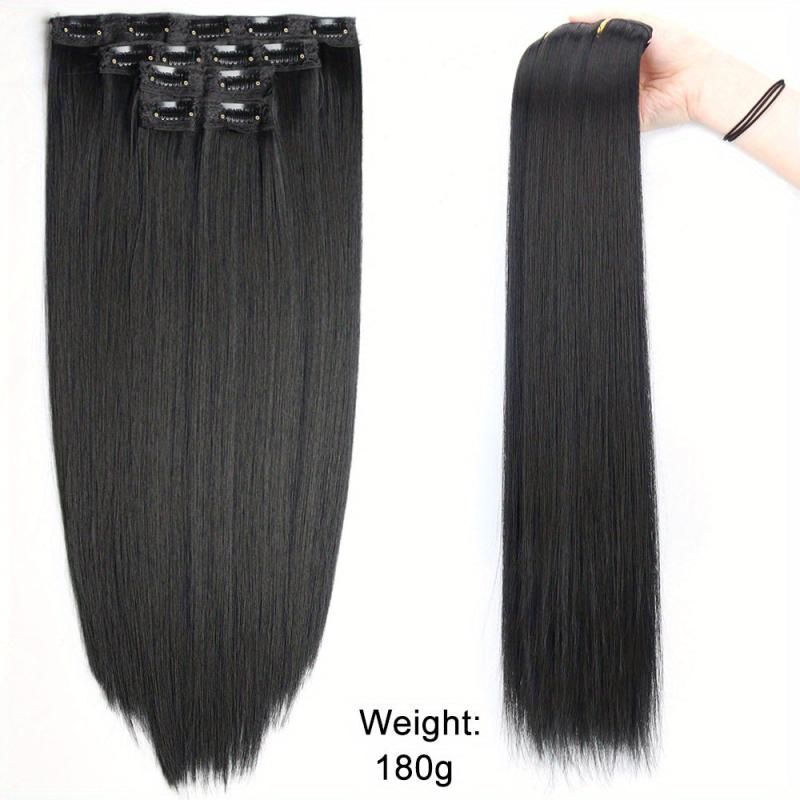 4pcs Set 55-88cm Hair Extensions Clips Straight Synthetic Fiber Hair Pieces