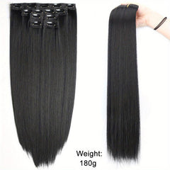 4pcs Set 55-88cm Hair Extensions Clips Straight Synthetic Fiber Hair Pieces