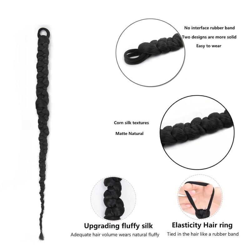 Long Braided Ponytail Extension Elastic Hair Tie Straight Wrap Around Women