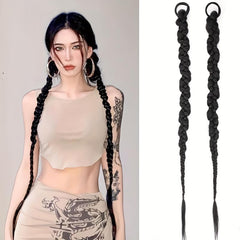 Long Braided Ponytail Extension Elastic Hair Tie Straight Wrap Around Women