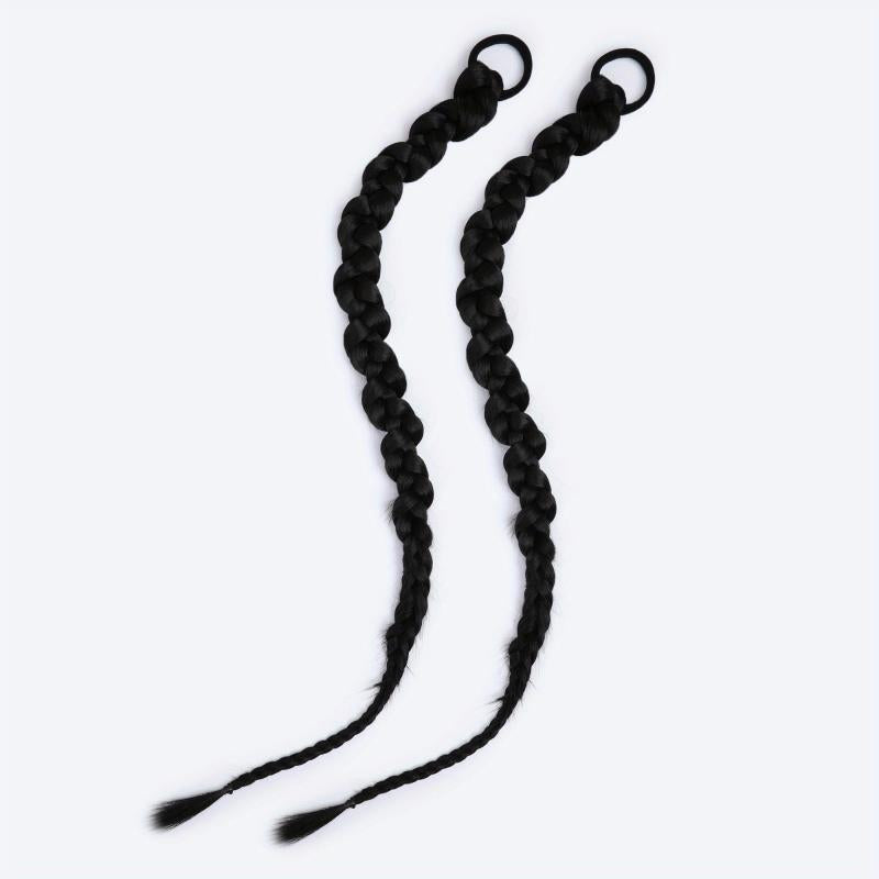 Long Braided Ponytail Extension Elastic Hair Tie Straight Wrap Around Women