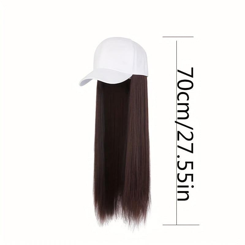 Women's Baseball Cap with Long Straight Hair Extension Synthetic Wig Hat