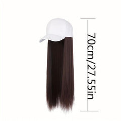 Women's Baseball Cap with Long Straight Hair Extension Synthetic Wig Hat
