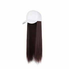 Women's Baseball Cap with Long Straight Hair Extension Synthetic Wig Hat