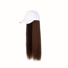 Women's Baseball Cap with Long Straight Hair Extension Synthetic Wig Hat