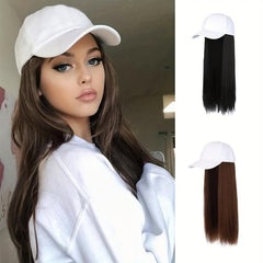 Women's Baseball Cap with Long Straight Hair Extension Synthetic Wig Hat