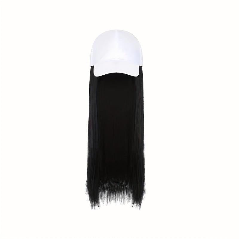 Women's Baseball Cap with Long Straight Hair Extension Synthetic Wig Hat