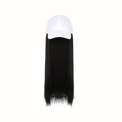 Women's Baseball Cap with Long Straight Hair Extension Synthetic Wig Hat
