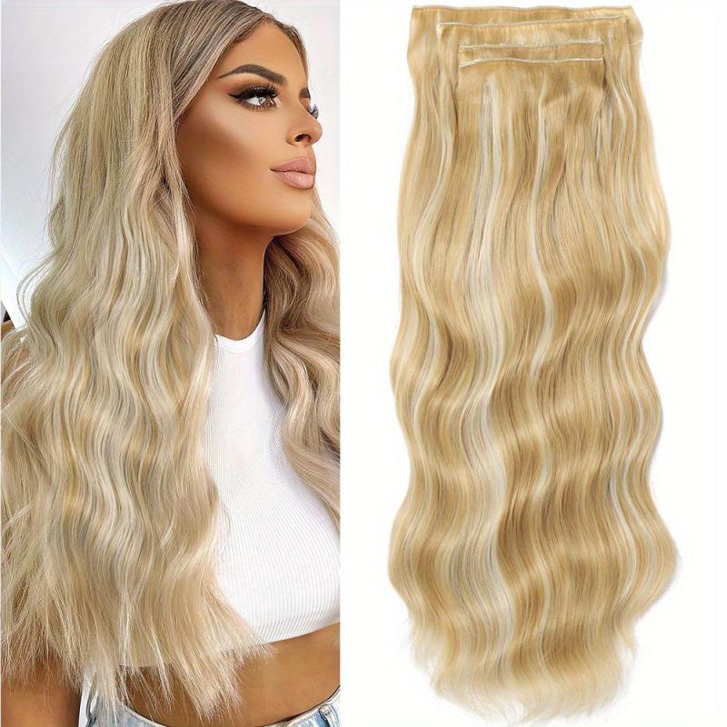 4Pcs Set Light Blond Long Body Wavy Hair 11 Clip In Hair Extension For Women