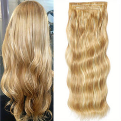 4Pcs Set Light Blond Long Body Wavy Hair 11 Clip In Hair Extension For Women