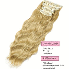 4Pcs Set Light Blond Long Body Wavy Hair 11 Clip In Hair Extension For Women