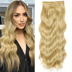4Pcs Set Light Blond Long Body Wavy Hair 11 Clip In Hair Extension For Women