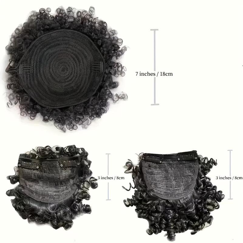 3PCS Pack Short Kinky Curly Puff Drawstring Ponytail With Bangs Updo Hair Wig