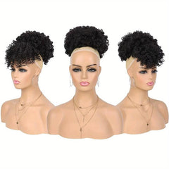 3PCS Pack Short Kinky Curly Puff Drawstring Ponytail With Bangs Updo Hair Wig