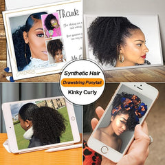 Short Deep Curly Drawstring Ponytail Extensions Synthetic Clip In Hair