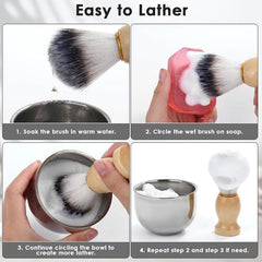 Shaving Brush & Bowl Set Wood Handle Stainless Steel Shaving Bowl & Brush Stand
