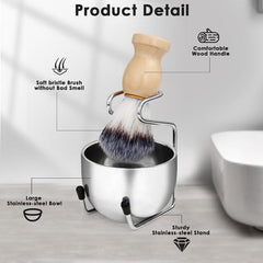 Shaving Brush & Bowl Set Wood Handle Stainless Steel Shaving Bowl & Brush Stand