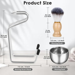 Shaving Brush & Bowl Set Wood Handle Stainless Steel Shaving Bowl & Brush Stand