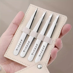 4-In-1 Stainless Steel Eyebrow Tweezers Set with Storage Bag