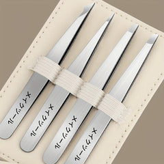 4-In-1 Stainless Steel Eyebrow Tweezers Set with Storage Bag