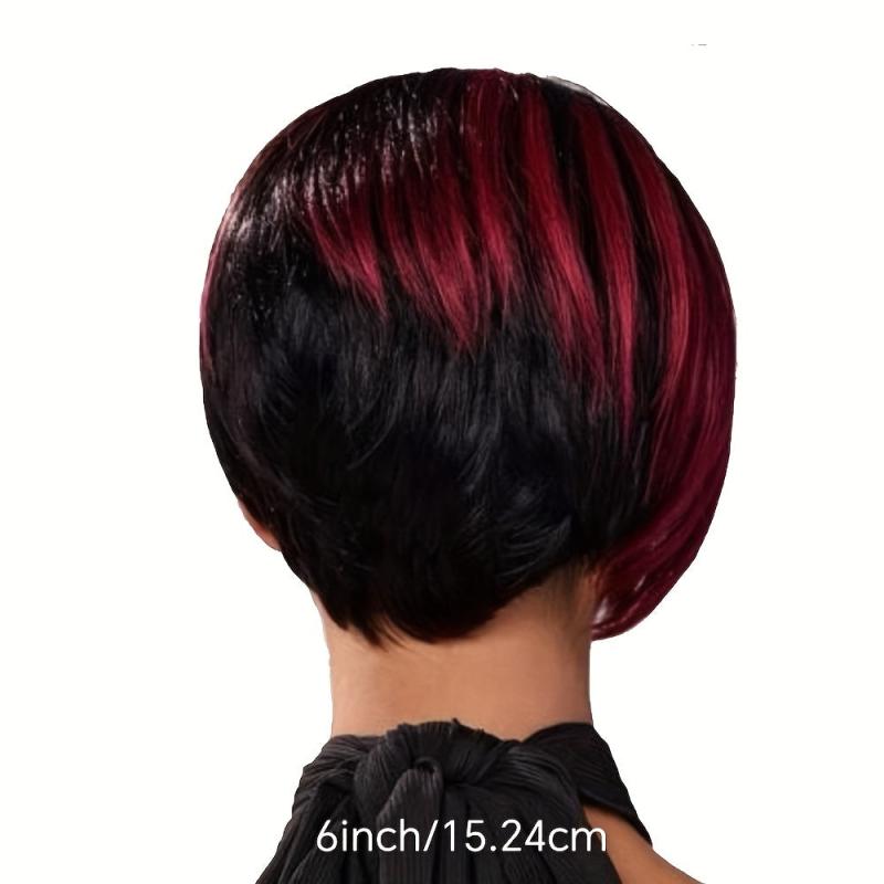 Short Layered Wavy Wig Ombre Red Burgundy Pixie Cut Wig