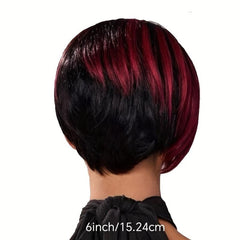 Short Layered Wavy Wig Ombre Red Burgundy Pixie Cut Wig