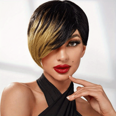 Short Layered Wavy Wig Ombre Red Burgundy Pixie Cut Wig