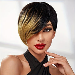 Short Layered Wavy Wig Ombre Red Burgundy Pixie Cut Wig